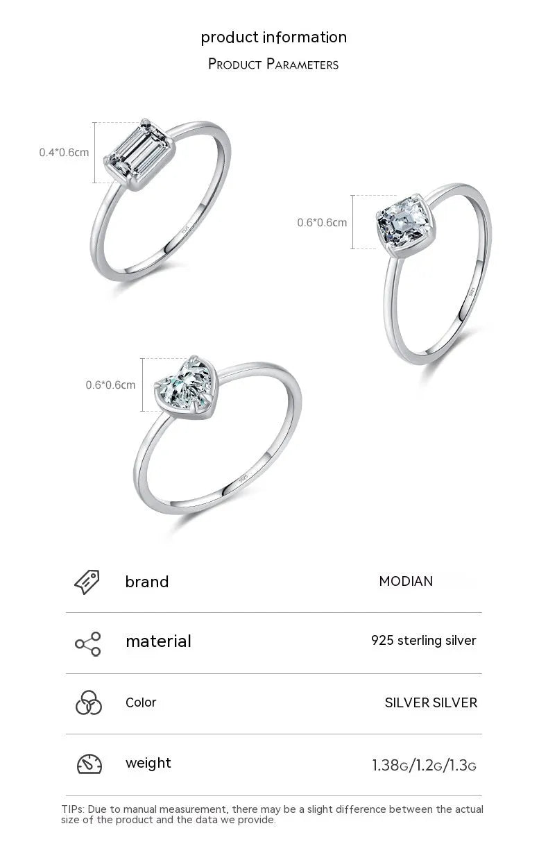 S925 sterling silver heart-shaped engagement ring with clear zircon inlay, US size 7, silver finish