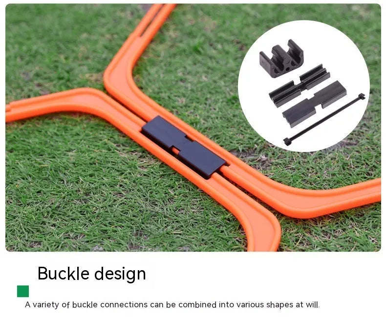 Set of six foldable hexagonal football agility training rings in yellow, green, and orange colours.