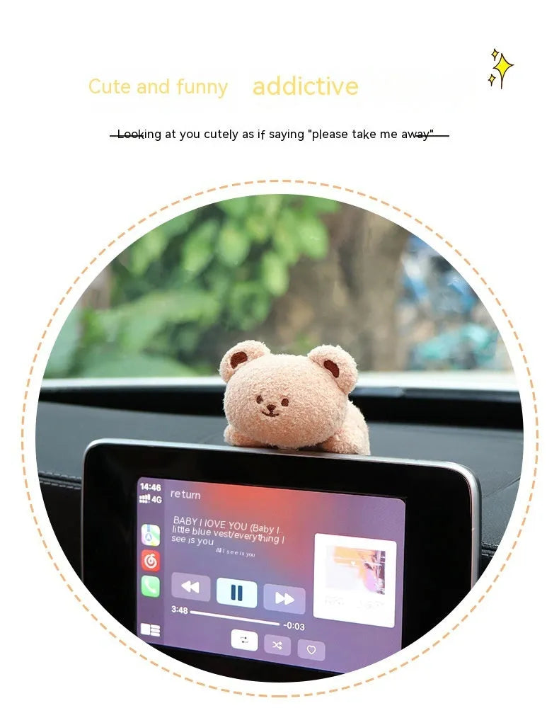 Soft fabric plush doll decoration for car centre console in bear or rabbit cartoon design