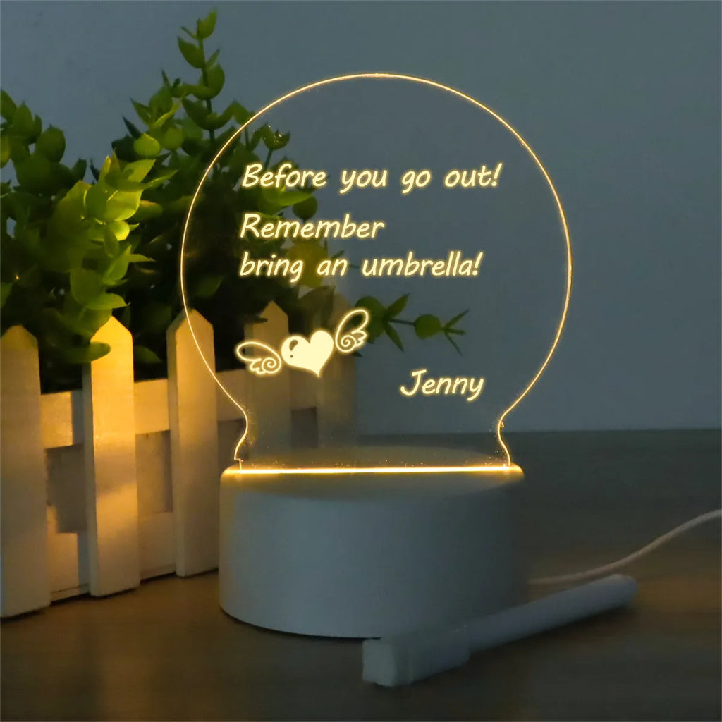 Heart-shaped LED light note board with USB warm yellow illumination on a desk