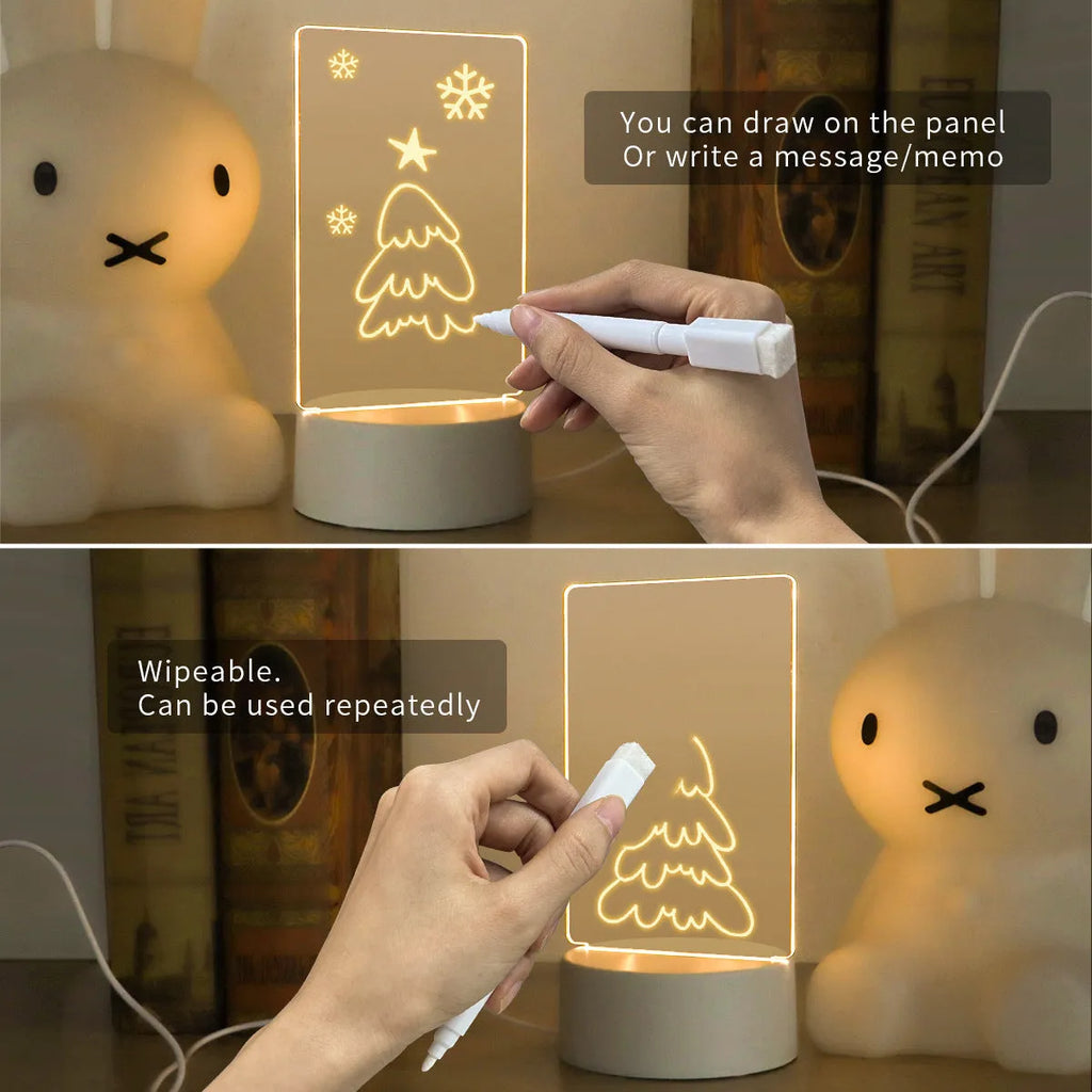 Heart-shaped LED light note board with USB warm yellow illumination on a desk