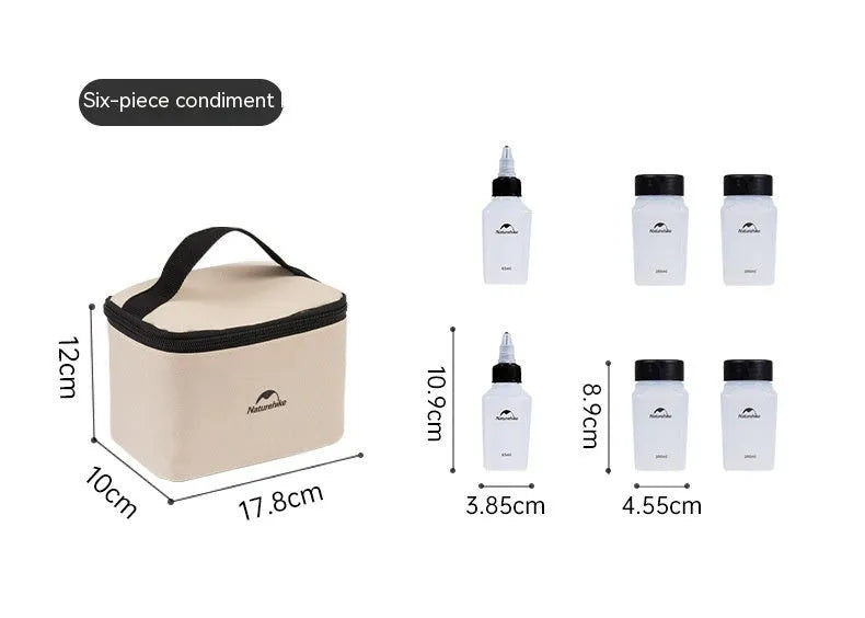 Naturehike six-piece PP plastic seasoning bottle set for outdoor cooking and travel meals