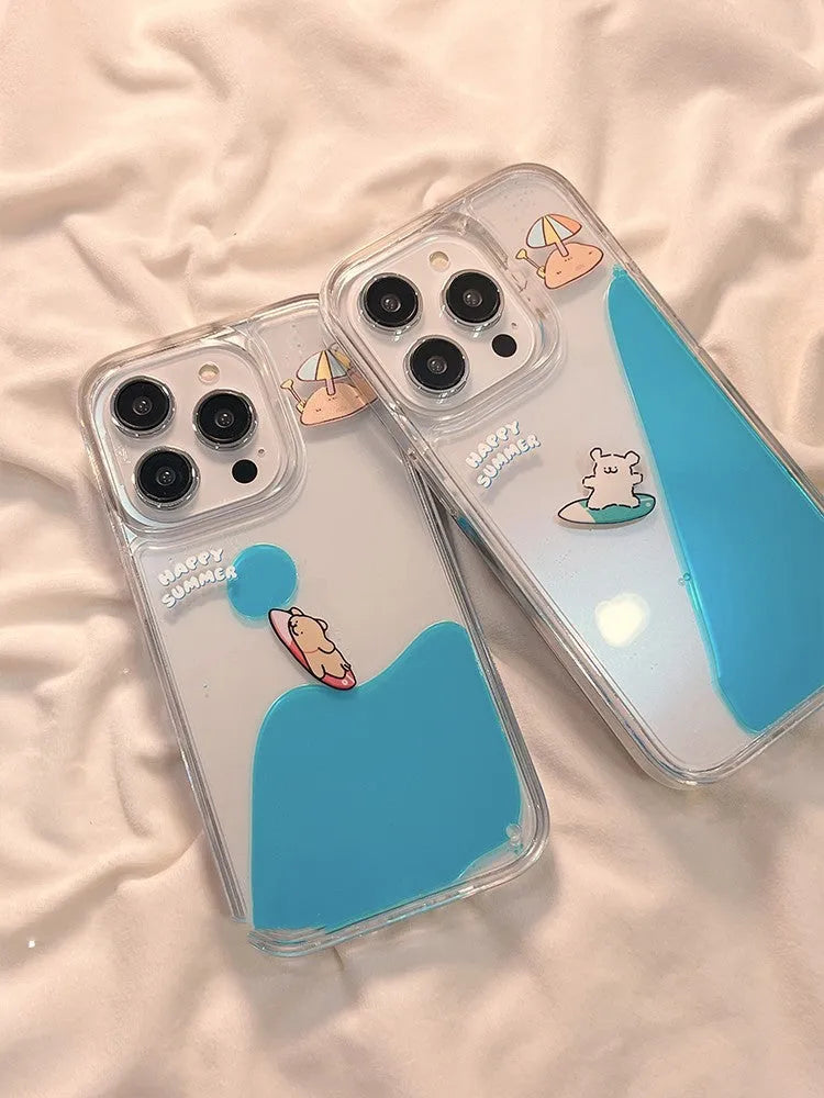 Cute animal surfing all-inclusive drop-resistant TPU phone case for iPhone, brown puppy and white puppy options