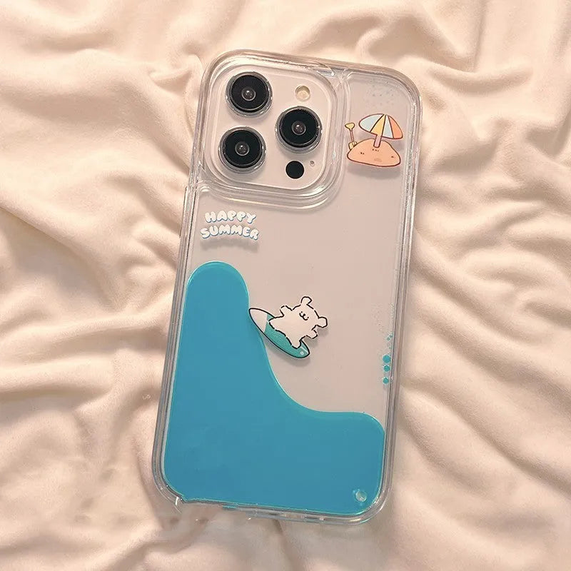 Cute animal surfing all-inclusive drop-resistant TPU phone case for iPhone, brown puppy and white puppy options