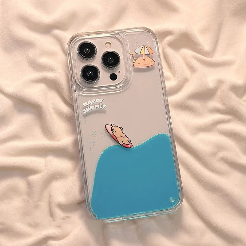 Cute animal surfing all-inclusive drop-resistant TPU phone case for iPhone, brown puppy and white puppy options