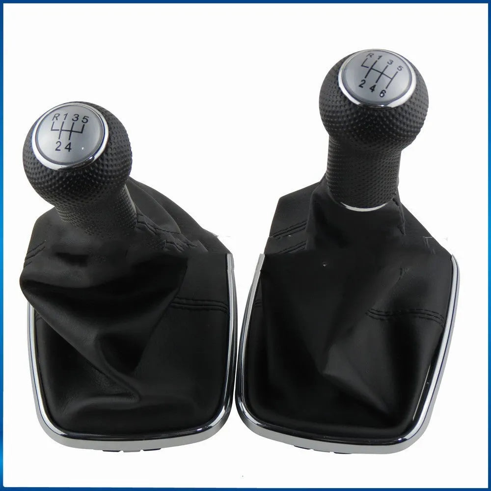 Silver and black gear knob cover for Volkswagen Mk4 vehicles with 6-speed markings