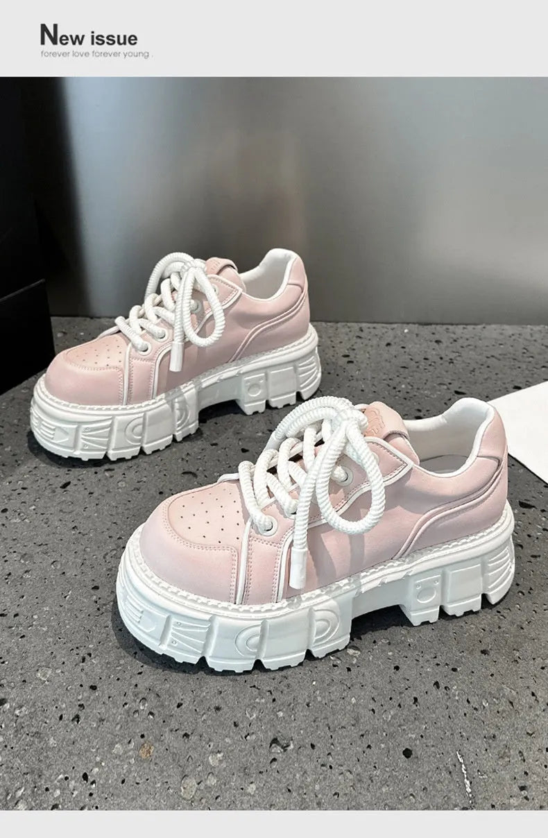 Beige and pink leather casual shoes with foam soles for height increase