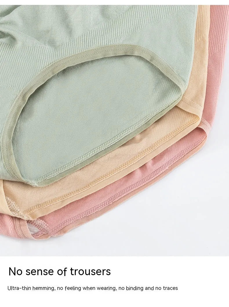 Thin breathable seamless maternity underwear with high-waist belly support in Cameo Brown colour on a female mannequin