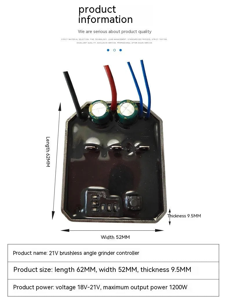 Brushless lithium-ion angle grinder control panel 21V 62mm 52mm 9.5mm 1200W PCB board