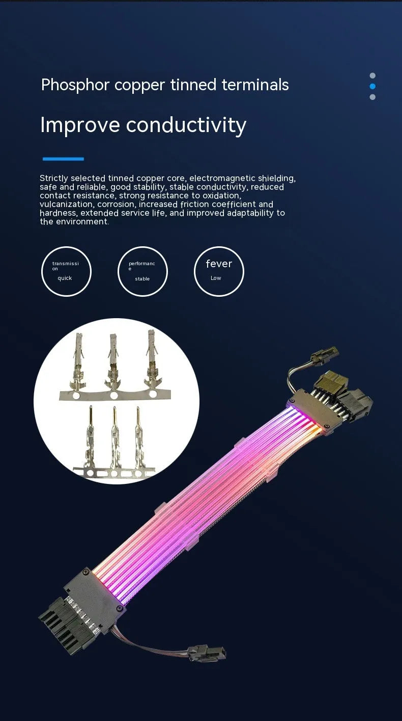 ARGB LED dual 8-pin graphics card extension cable 300mm with aluminium braiding and optical fibre
