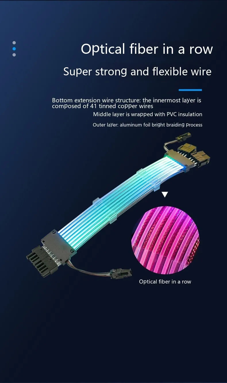 ARGB LED dual 8-pin graphics card extension cable 300mm with aluminium braiding and optical fibre