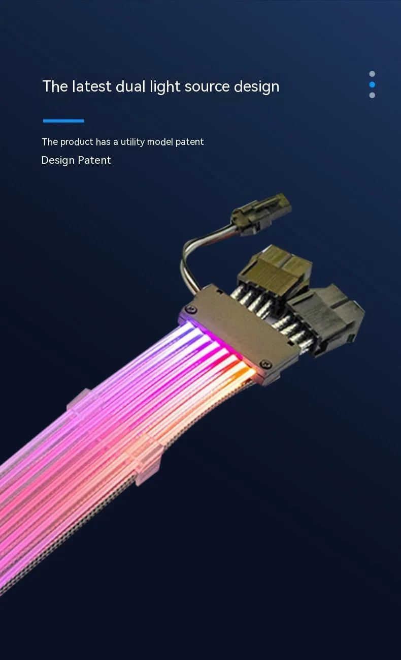 ARGB LED dual 8-pin graphics card extension cable 300mm with aluminium braiding and optical fibre