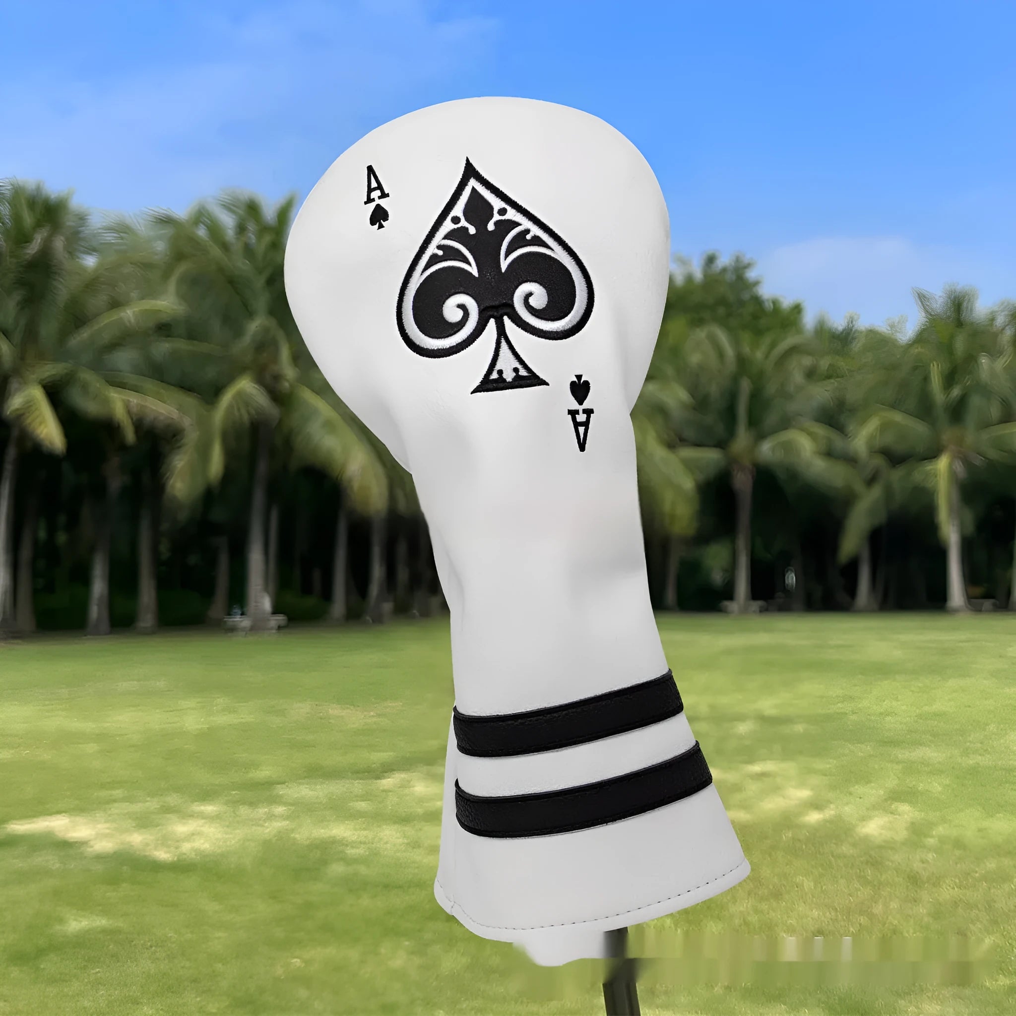 PU golf putter sleeve accessory shown in multiple colours including grey, red, and black
