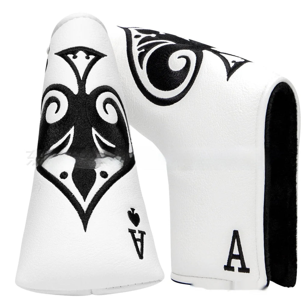 PU golf putter sleeve accessory shown in multiple colours including grey, red, and black