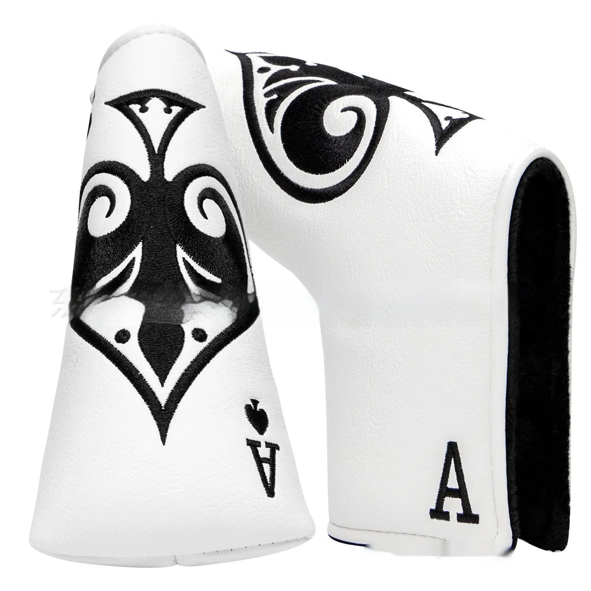 PU golf putter sleeve accessory shown in multiple colours including grey, red, and black