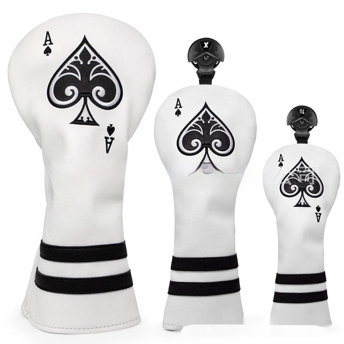 PU golf putter sleeve accessory shown in multiple colours including grey, red, and black