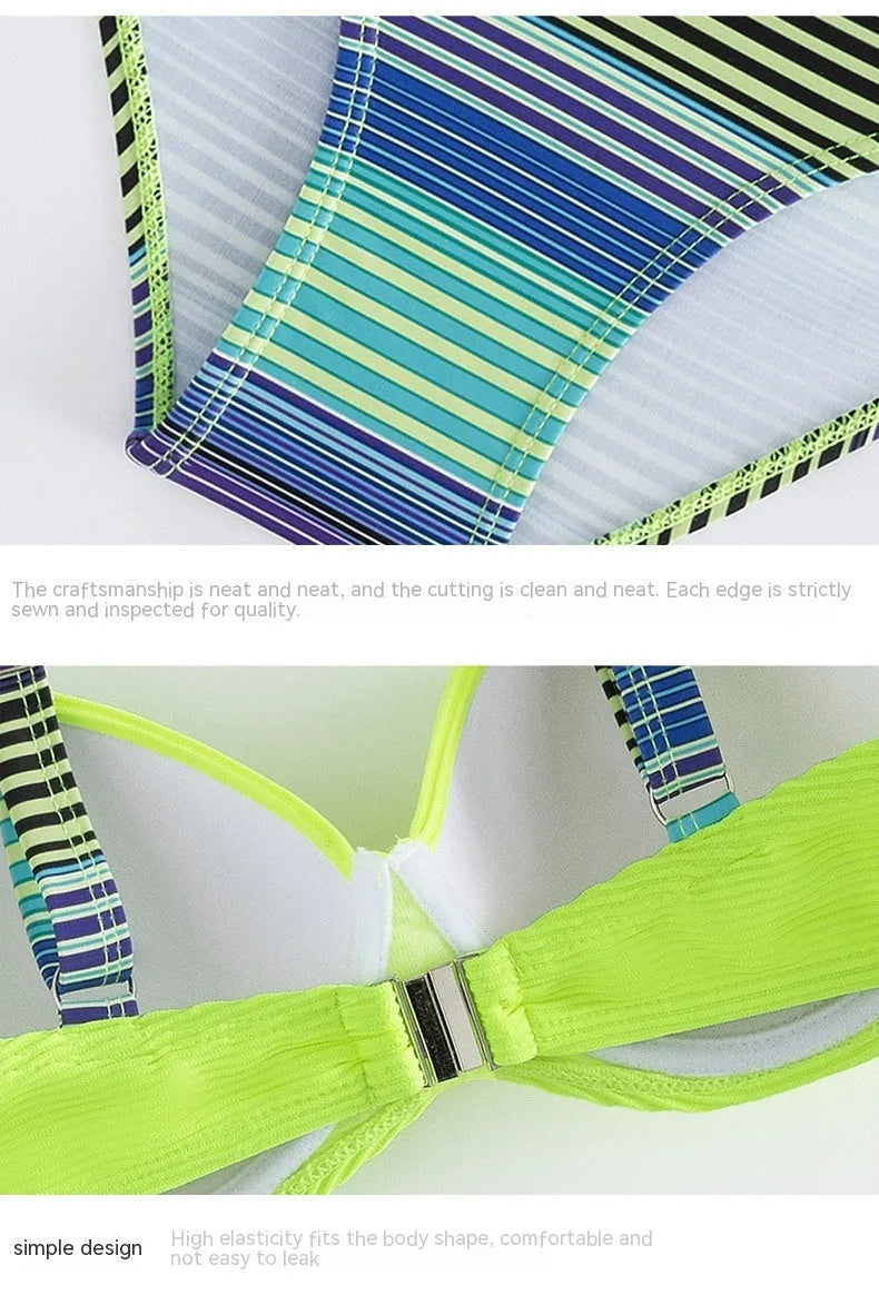 Green printed halter bikini with fashion split design for women