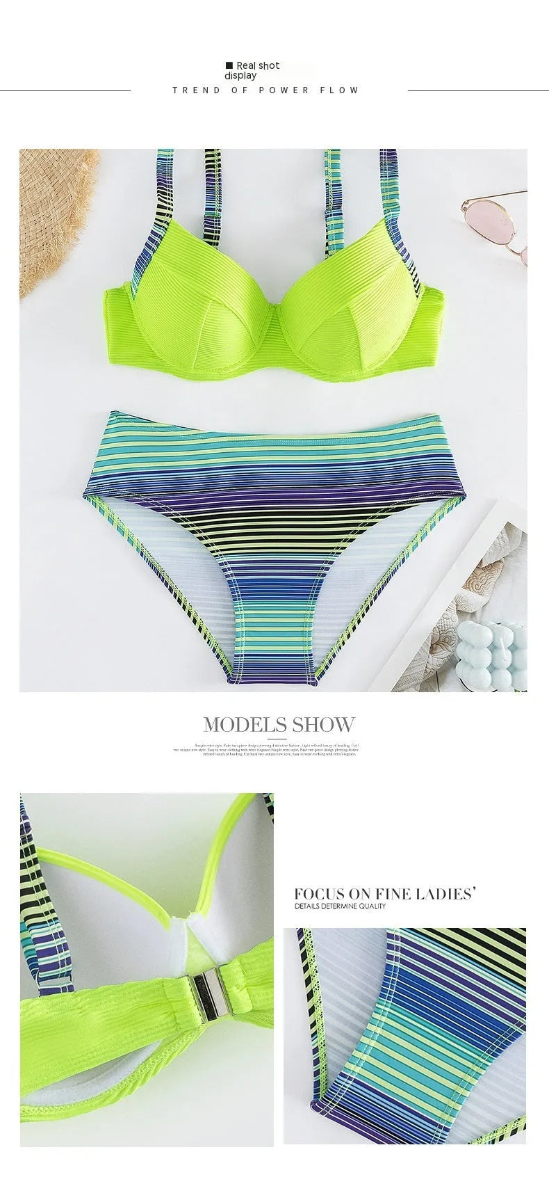 Green printed halter bikini with fashion split design for women