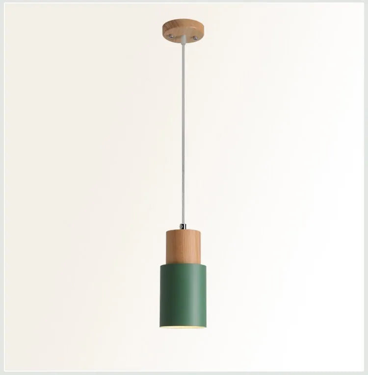 Solid wood and iron Nordic pendant light, 10x10x18cm, in black, five colour options available