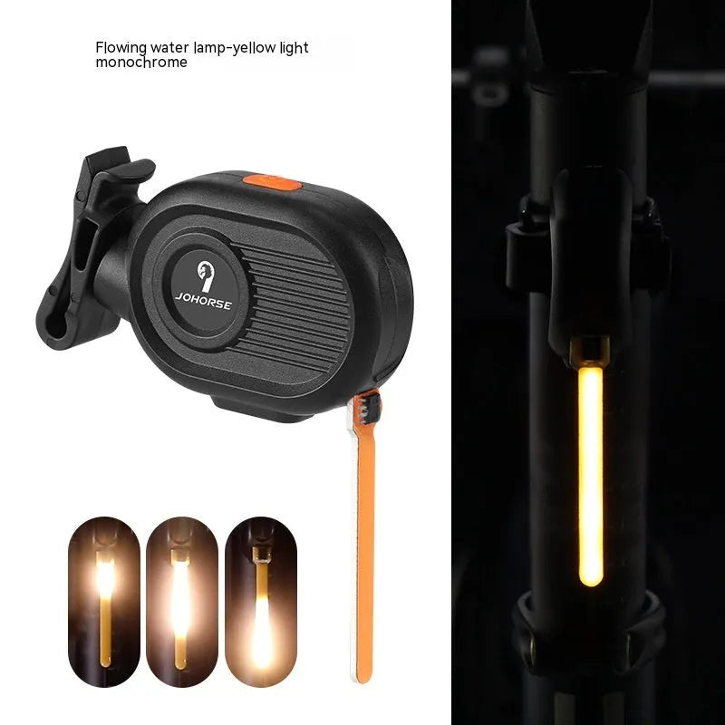 Bicycle running water taillight showing waterfall light effect with USB Type-C charging port