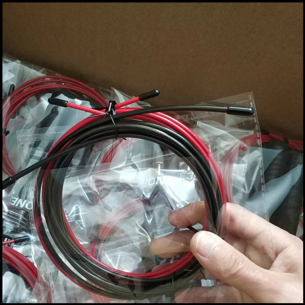 Jump rope for fitness with black PP handle, PU sweat band, and 3m PVC rope on gym floor