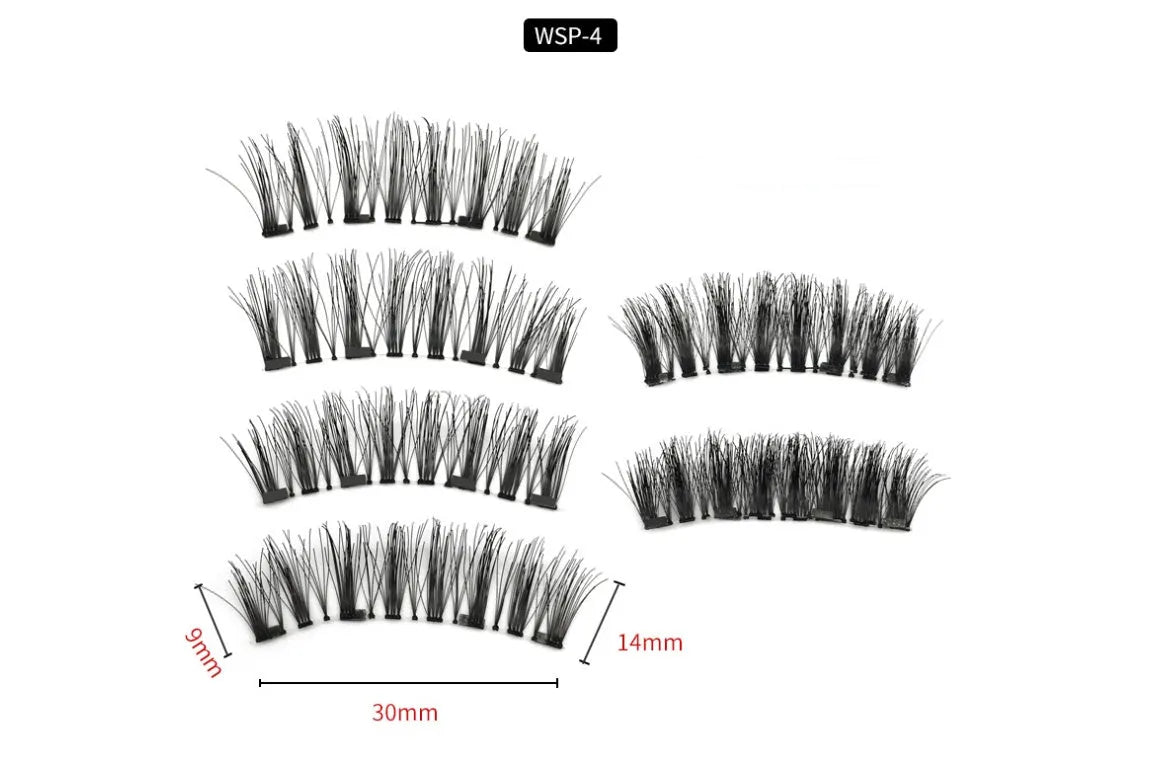 Four magnet false eyelashes in imported fibre, hand made, with optional rose gold or silver eyelash curler
