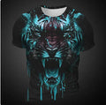 Men's 3D tiger pattern short sleeve polyester T-shirt on mannequin showing digital printing detail
