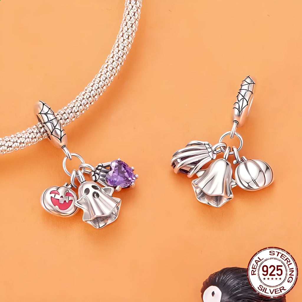 925 sterling silver Halloween ghost three-in-one pendant bead with dripping oil finish SCC3180 colour 2.2cm height