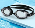 HD waterproof non-fogging swimming goggles for myopia, shown with a storage case.