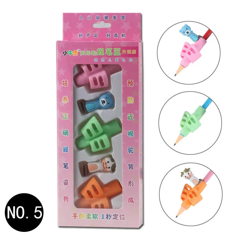 Cartoon children ergonomic pen holder made from soft rubber for correct writing posture