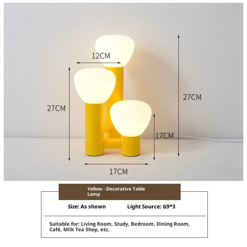Creative mushroom table lamp with three-colour dimming, wrought iron and glass shade, black tricolour light option