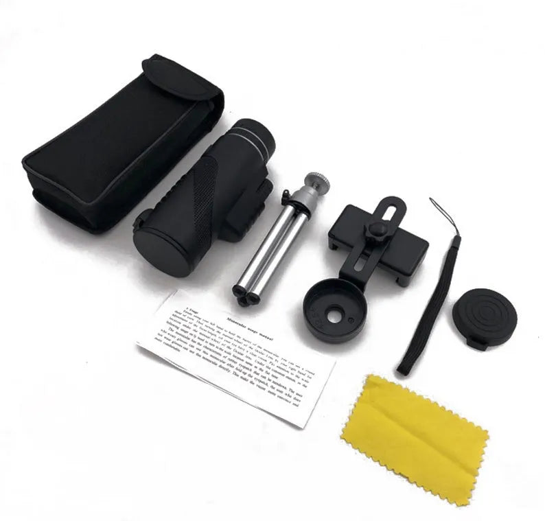 Black 40x60 monocular telescope with 144mm length, shown for birdwatching and outdoor use.
