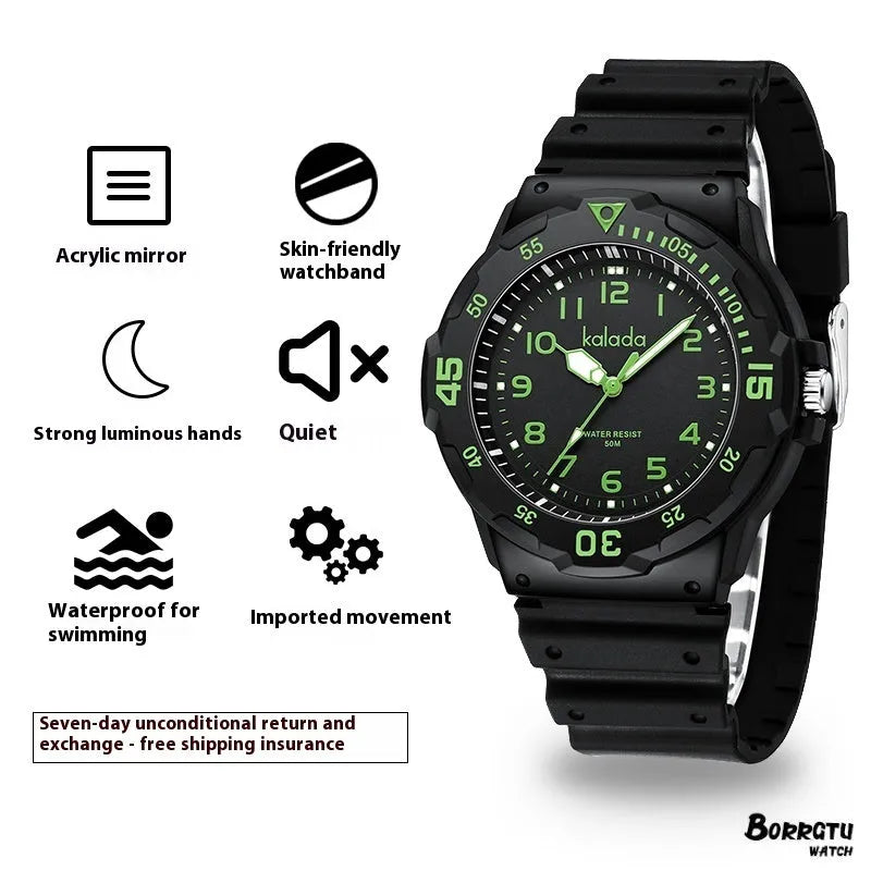 Men's sports luminous pointer quartz watch in black and blue colour option with sports bracelet