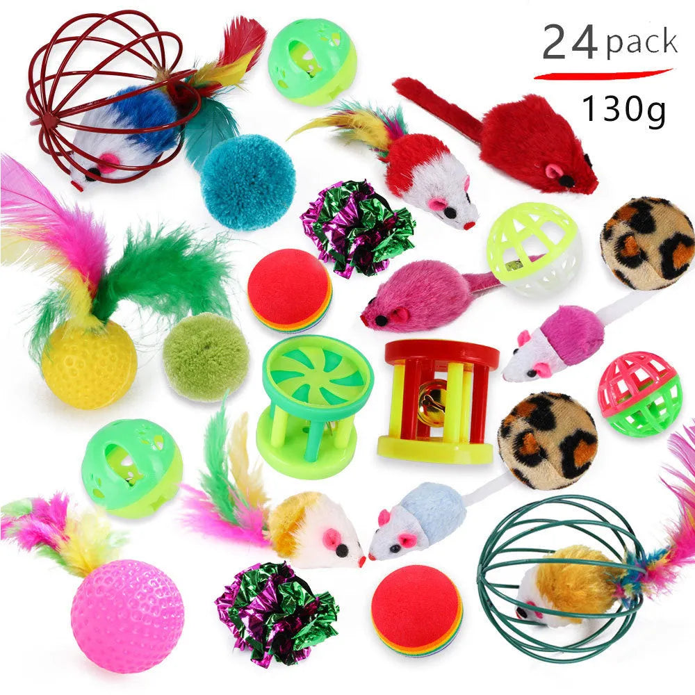 Cat stick toy set with PP metal plush and feather attachments in 21 24 or 26 piece options