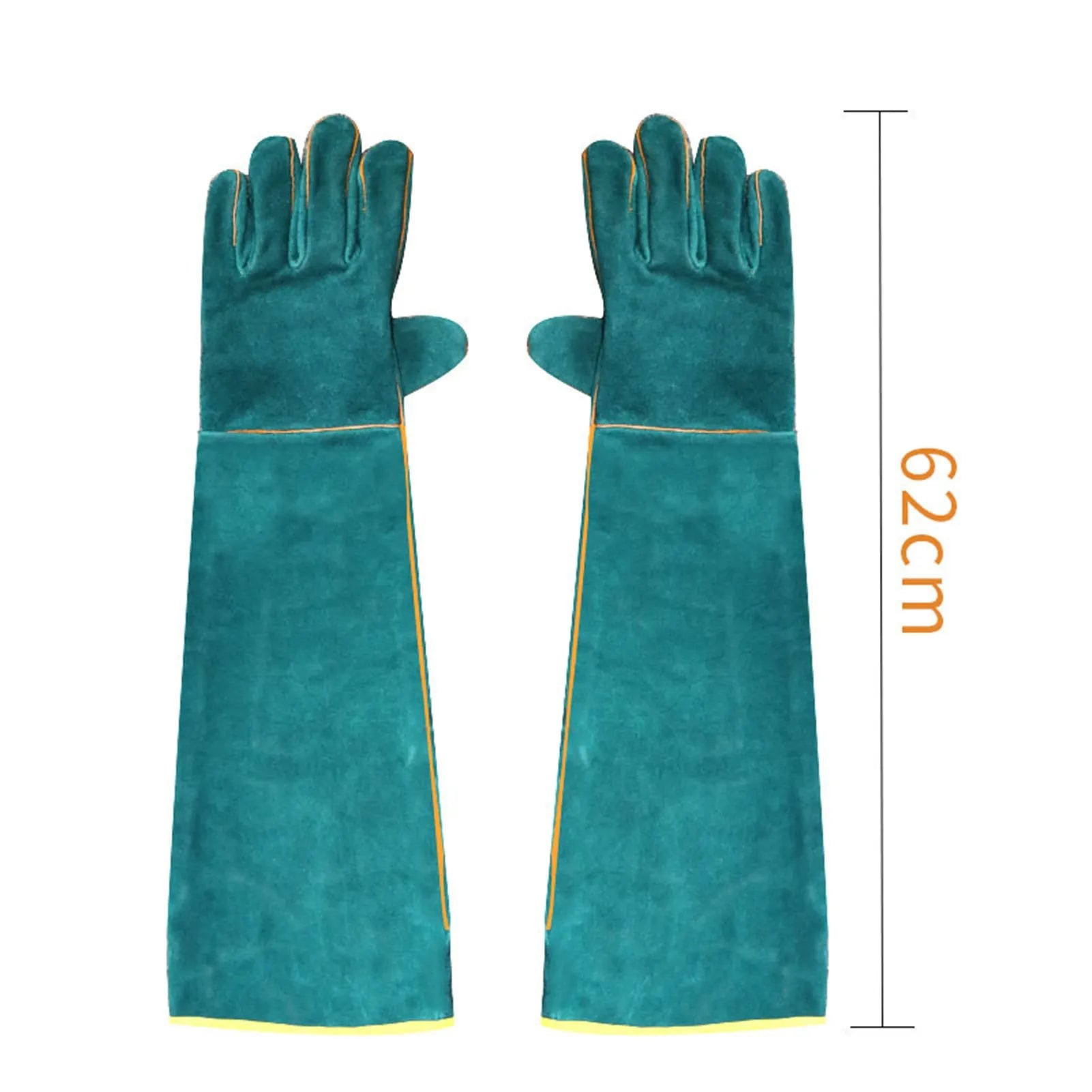 Dark green long sleeve leather gloves for handling and protecting against animal bites and scratches.