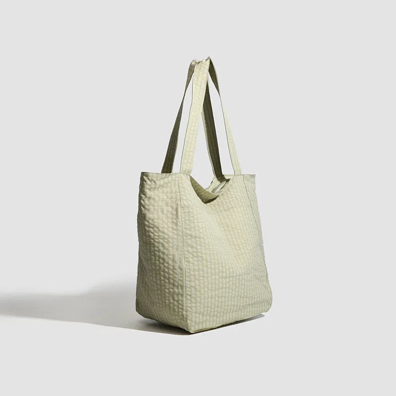 Polyester striped seersucker women's bag with horizontal square shape and three-dimensional pocket in apricot colour