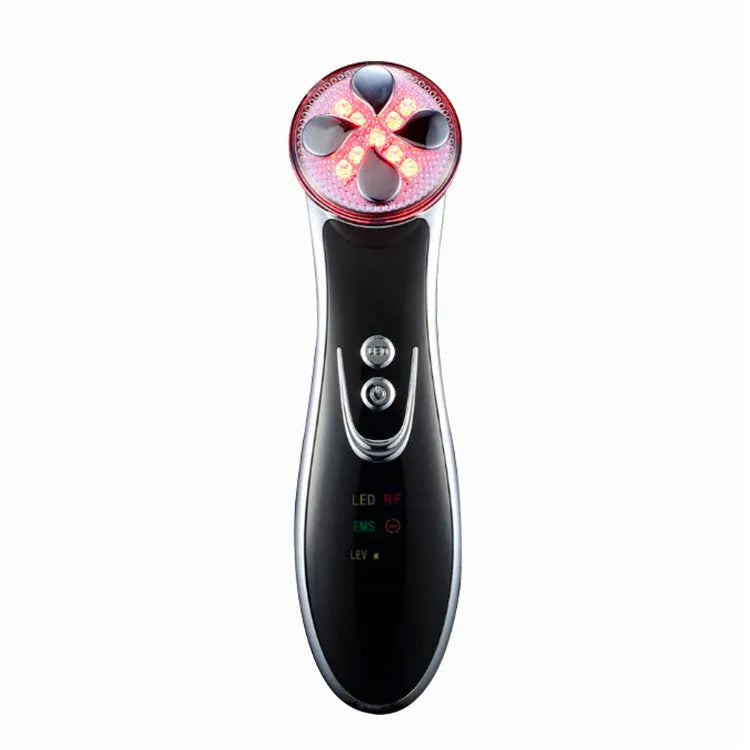 Gold Thermage colour light IPL beauty instrument with ABS body and medical stainless steel head on white background
