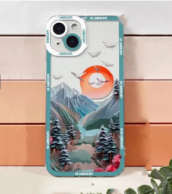 3D landscape silicone phone case in dark grey for iPhone
