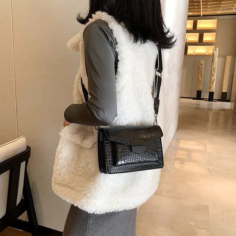PU crossbody bag in four colours showing 20cm width and 14cm height