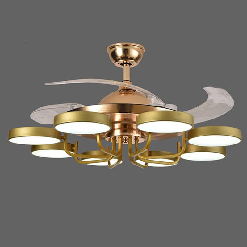 Modern overhead fan lamp with three colour dimming LED and remote control, 42-inch blade span, iron art construction