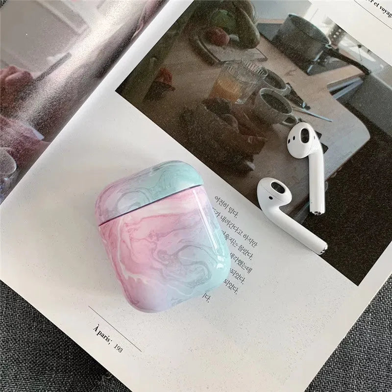 White marble hard PC protective case for Apple AirPods 1 and 2 charging case