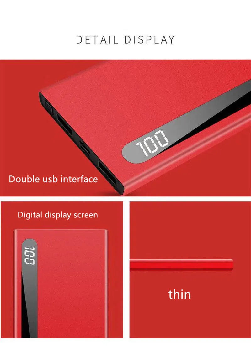 Ultra-thin 20000mAh digital display power bank in black with dual USB ports