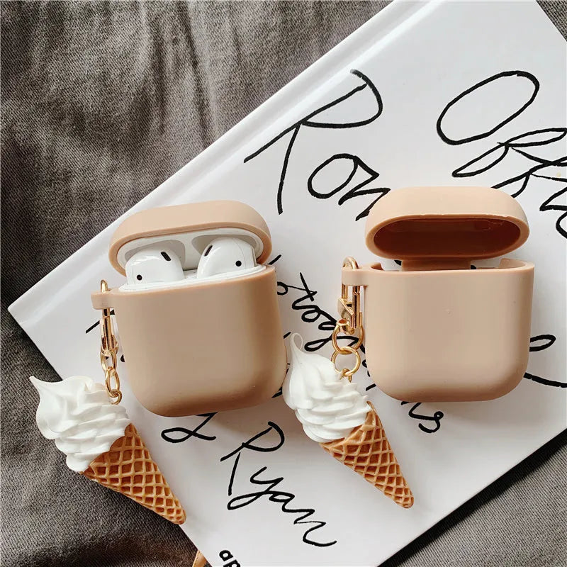 Colourful silicone cover case for Apple AirPods 2 wireless earbuds featuring a cylinder ice cream design.