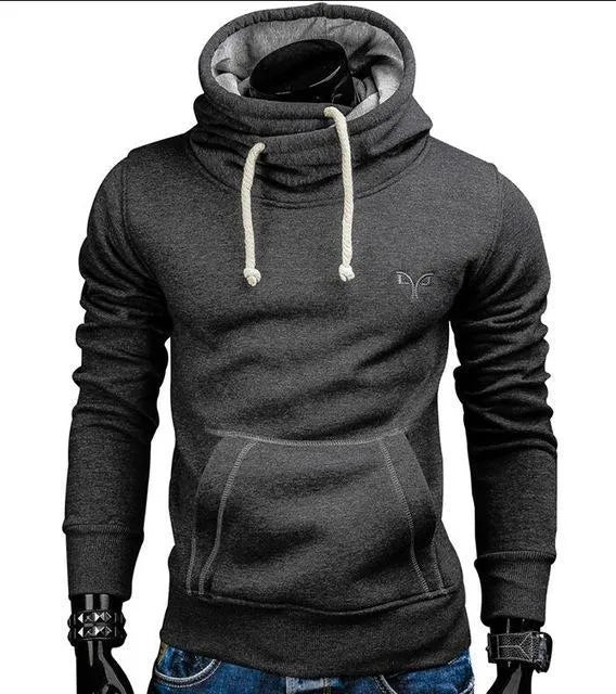 Unisex spring autumn hoodie in dark grey with kangaroo pocket and drawstring hood