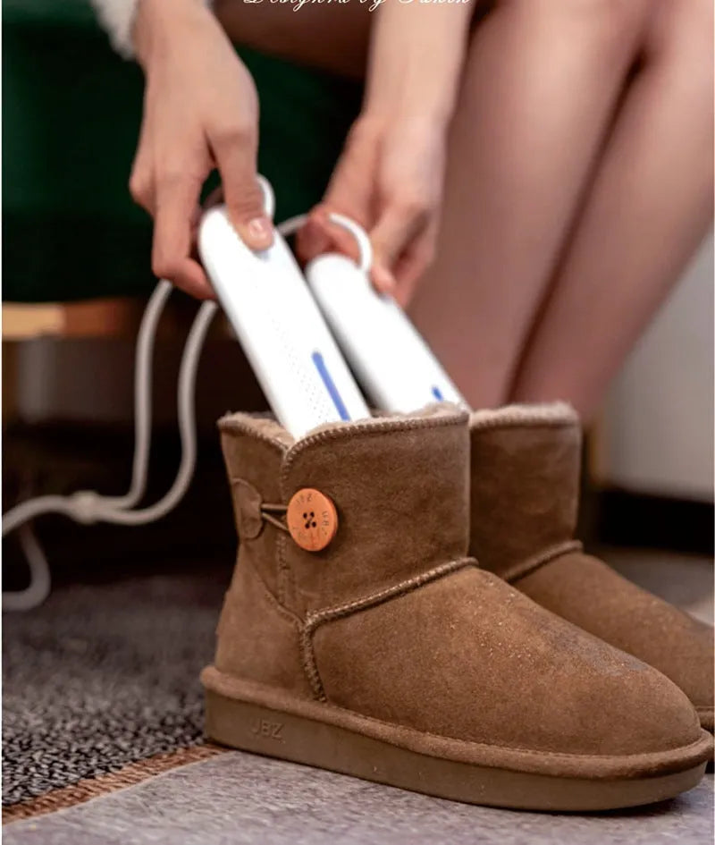 White USB shoe dryer with 360-degree three-dimensional drying for winter footwear
