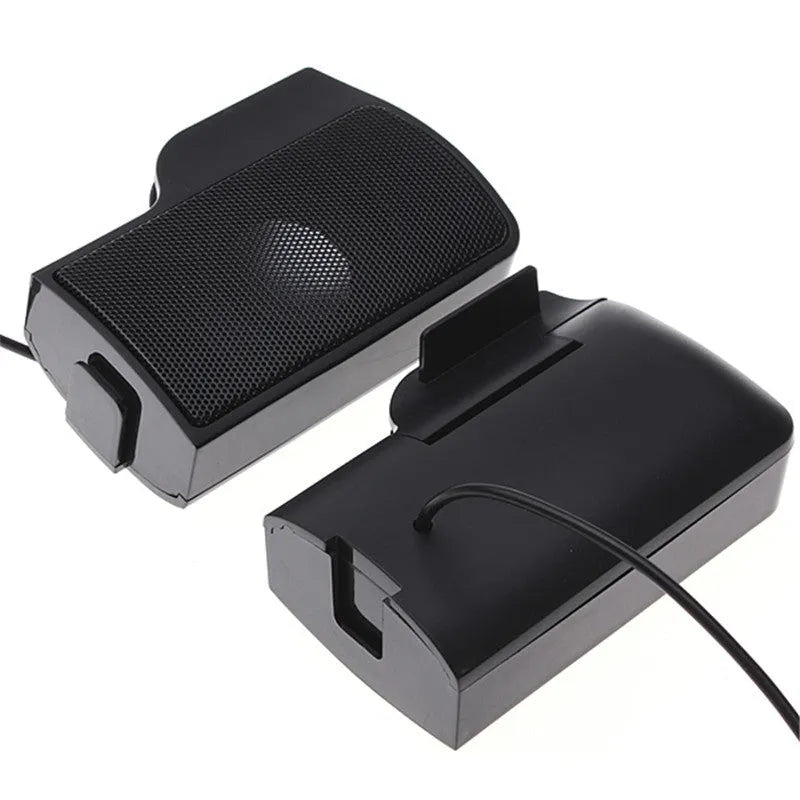Black clip-on mini USB desktop speaker, 18 x 6.5 x 2.4cm, for laptop and monitor use with gift box