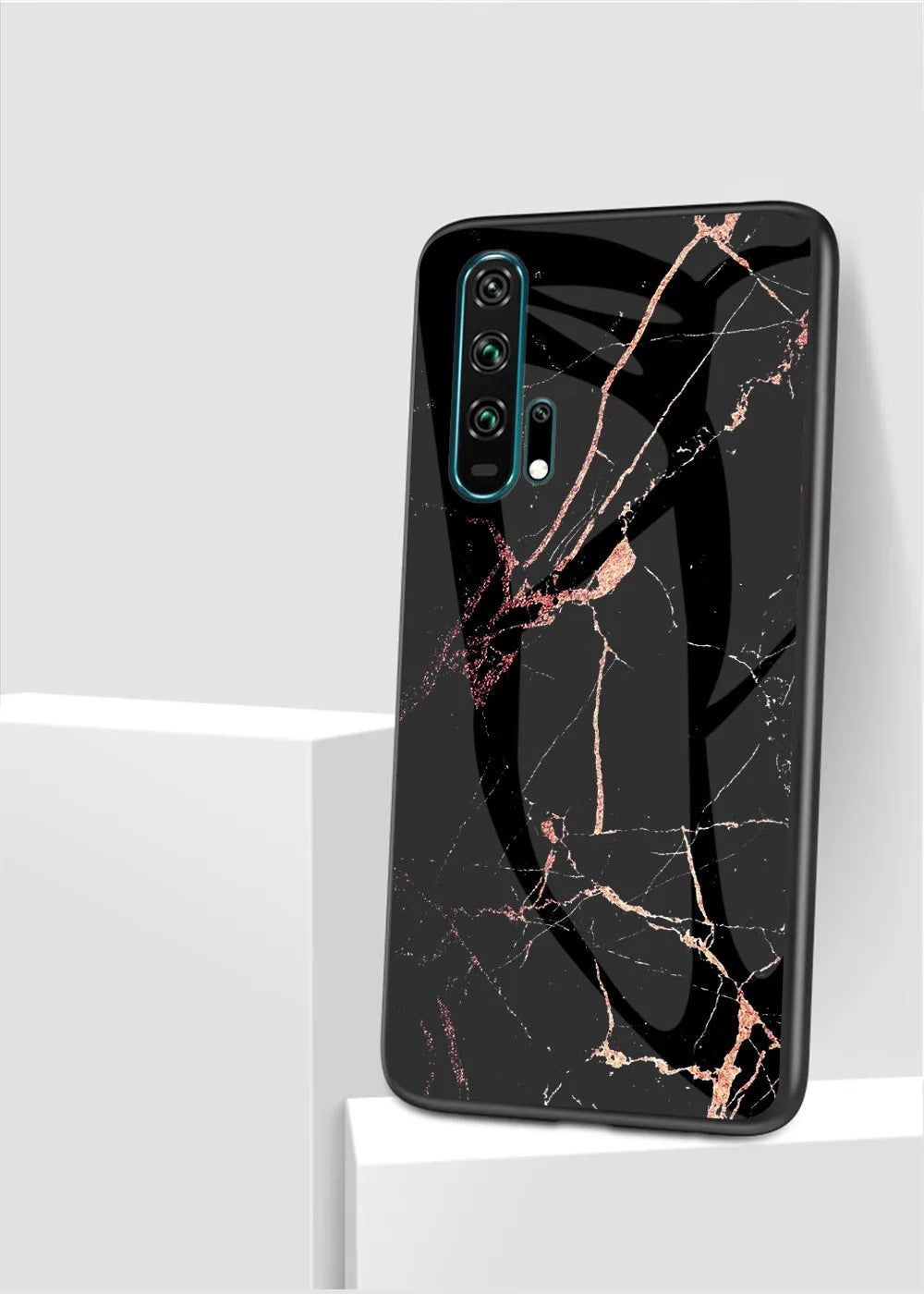 Marble anti-fall phone case for Honor 20 with tempered glass back and silicone edges
