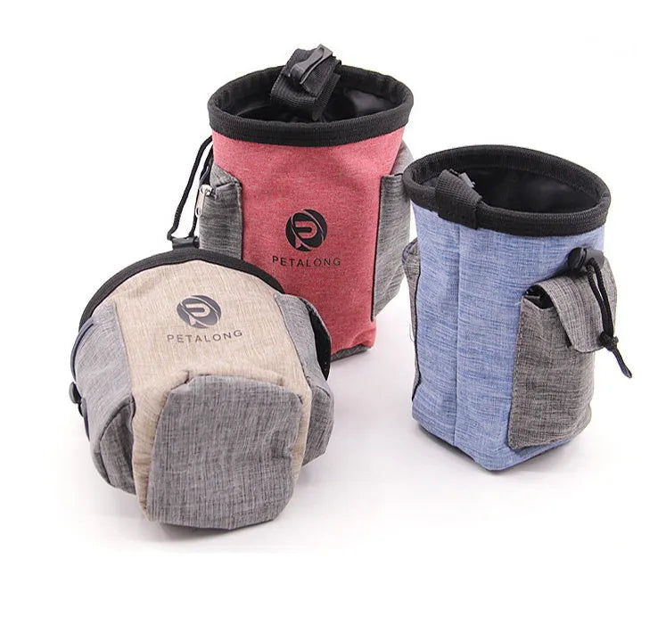Collapsible pet travel water bottle in blue with drinking tray extended, ready for outdoor use