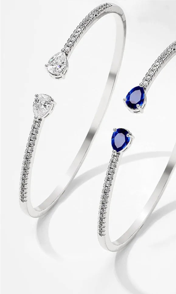 Copper personalised bracelet with inlaid zircon stones in white and blue colour options