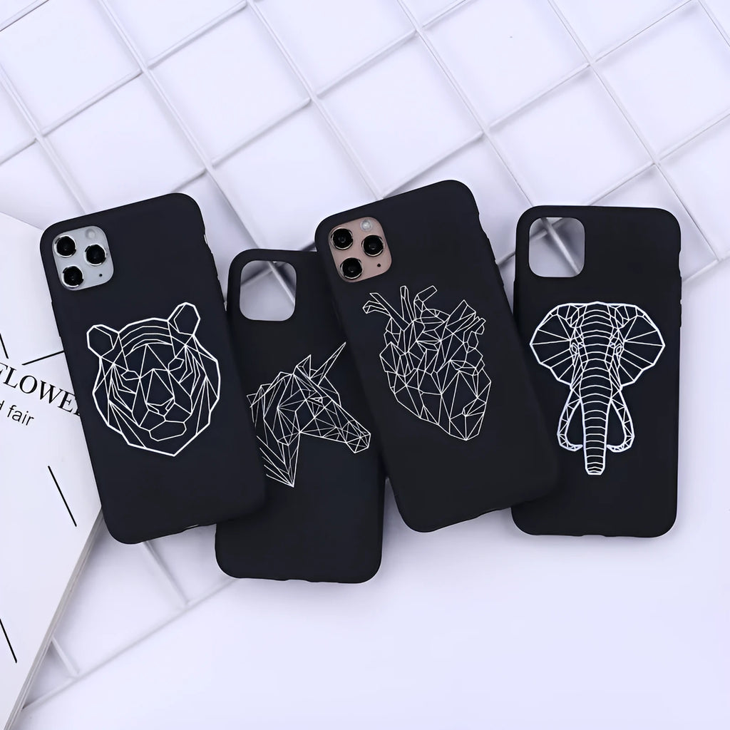 TPU iPhone case with painted animal graffiti design showing solid colour background with detailed artwork